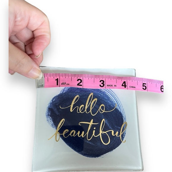 Fringe Studio “Hello Beautiful” Small Glass Trinket Dish Tray Blue & Gold Leaf - Picture 7 of 8